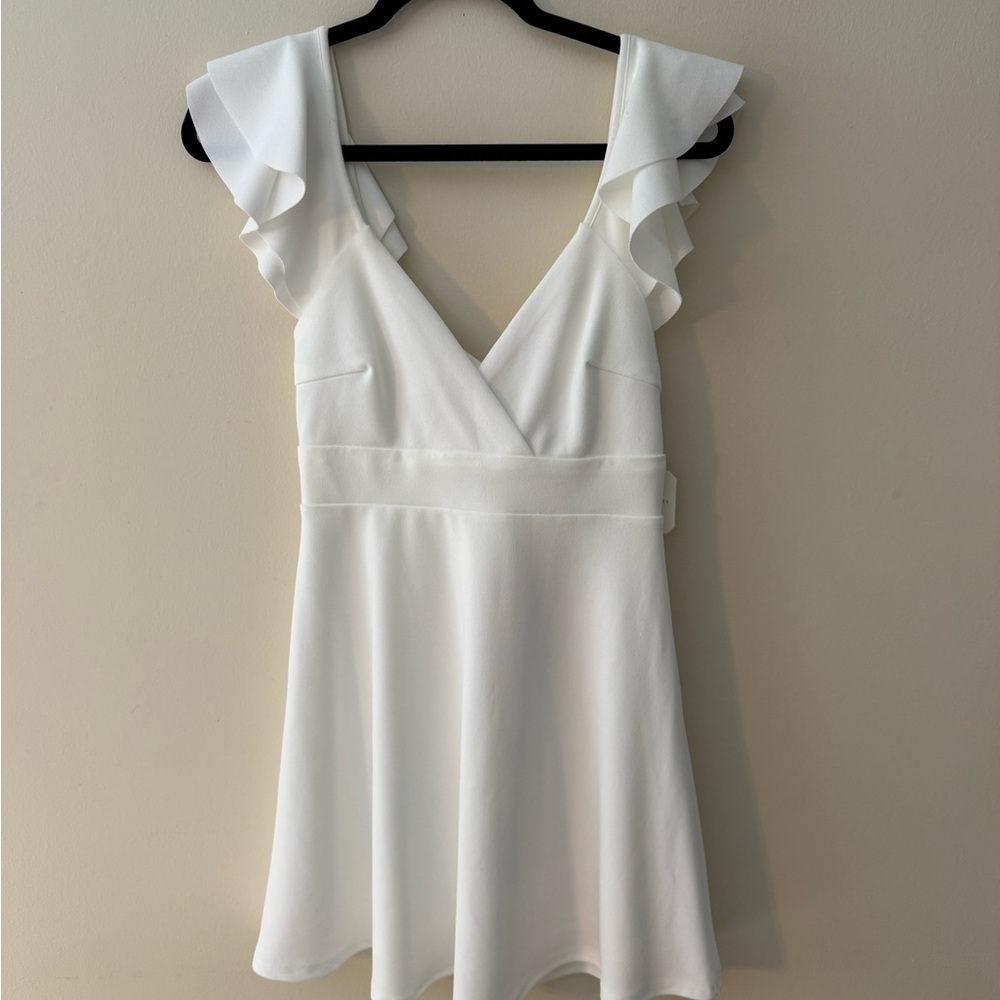 Altar'd State White Mini Dress with Ruffle Sleeves
